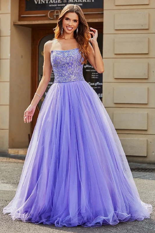 Party Dresses with Metallic Sequined Bodice and Chiffon Skirt and Ruffled Hem for Ladies' Glamorous and Flirty LookStunning A Line Strapless Lilac Long Prom Dress with Beading Party Dresses with Metallic Sequined Bodice and Chiffon Skirt and Ruffled Hem for Ladies' Glamorous and Flirty LookStunning A Line Strapless Lilac Long Prom Dress with Beading