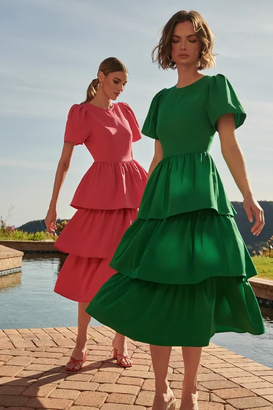 Party Dresses with Satin Trimmed Collar and Bow Back and Embroidered Skirt for Ladies' Classic and Intricate LookSweet Nothing Tiered Midi Dress Party Dresses with Satin Trimmed Collar and Bow Back and Embroidered Skirt for Ladies' Classic and Intricate LookSweet Nothing Tiered Midi Dress