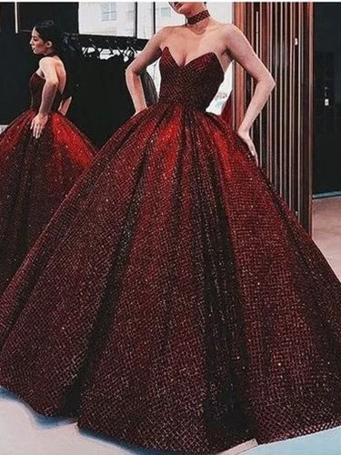 Strapless Party Dresses with Beaded Bodice for Ladies' Special OccasionsSweetheart Long Ball Gown Red Sequin Prom Dresses, Unique Prom Dresses