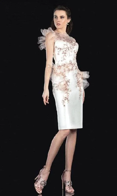High Low Hem Party Dresses with Sheer Panel for Ladies' Fashion Forward LookTerani Couture - Bateau Sheath Cocktail Dress 2021C2613 - 1 pc Ivory Champagne In Size 2 Available