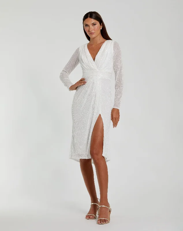 Bell - sleeve midi dress for a bohemian and stylish appearanceLong Sleeve Sequined Midi Dress