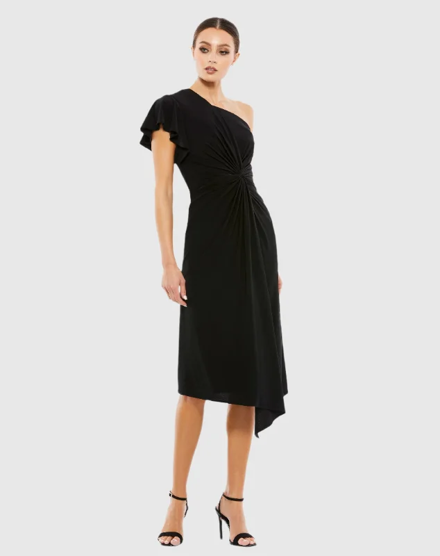 Striped cotton midi dress for a classic and timeless lookOne Shoulder Midi Length Jersey Dress