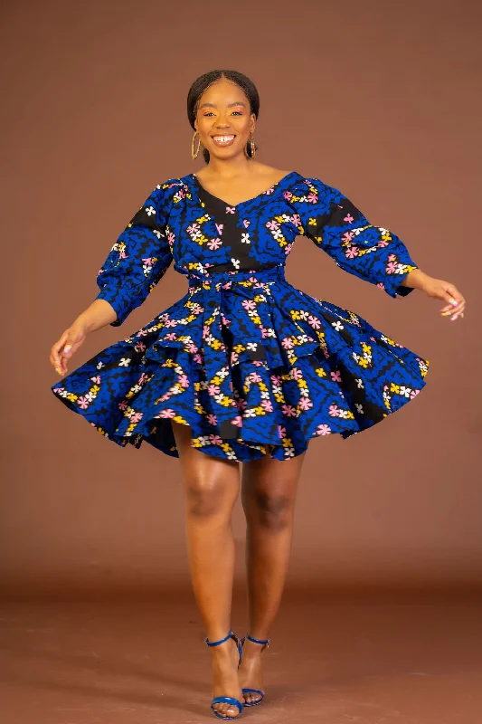 Backless midi dress for a sexy and glamorous appearanceAbbey Ankara Short flare Dress | Blue African Print