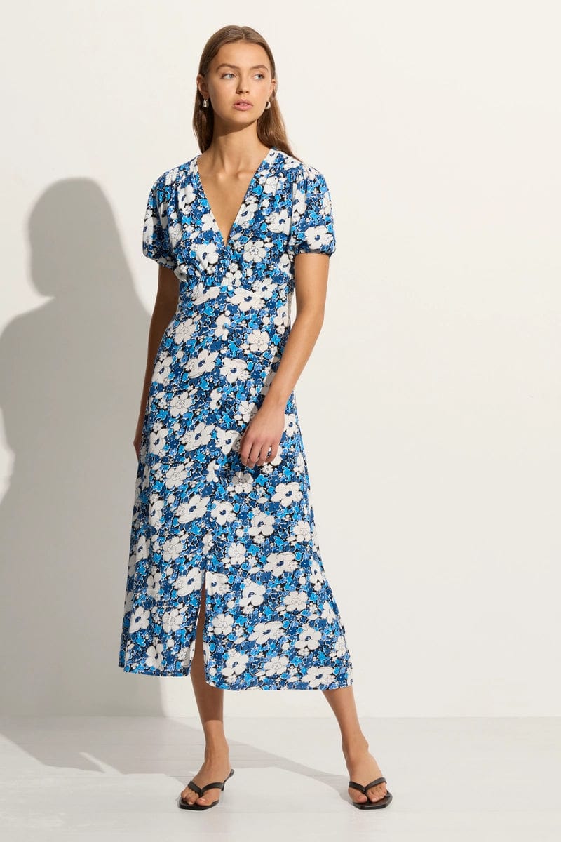 Midi dress for a date when styled with a cute top and heelsBellavista Midi Dress Vita Bella Floral Blue (Exclusive) - Final Sale