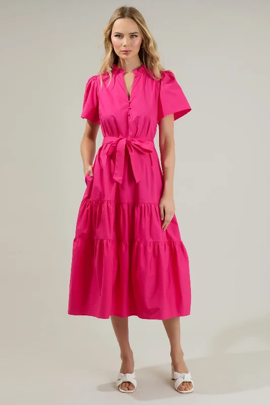 Drawstring - waist midi dress for a customizable and comfortable fitBritt Poplin Tiered Midi Dress
