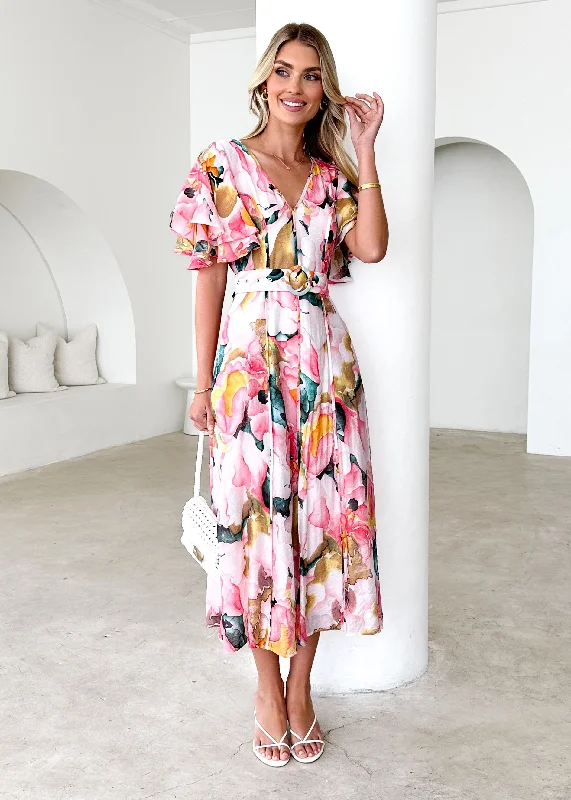 Halter - neck midi dress for a modern and stylish lookCallie Midi Dress - Geranium Pink