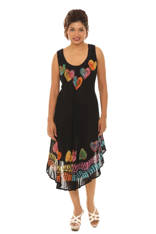 A - line satin midi dress for a formal and elegant occasionMulti-Color Embroidered Hearts Midi Rayon Sundress