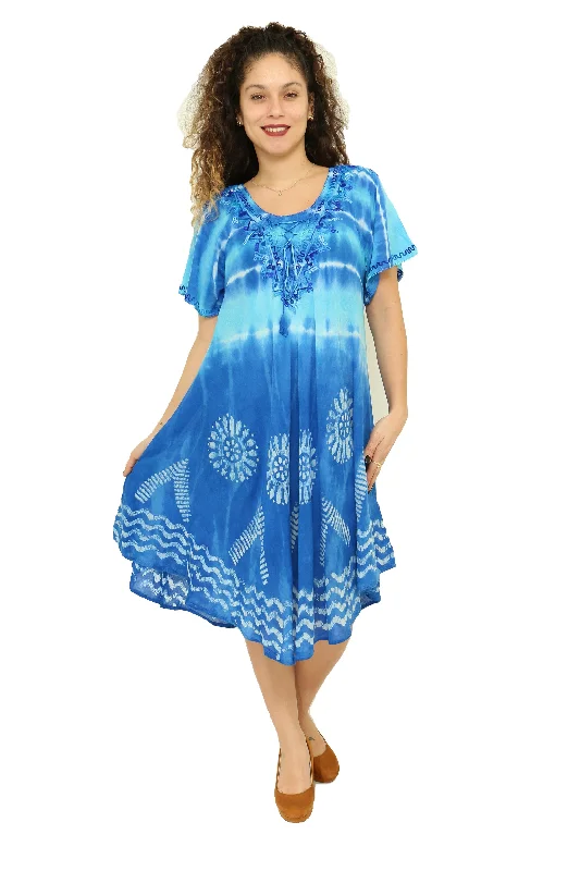Midi dress for curvy figures with a flattering fitTie-Dye With Half Sleeves Rayon Sundress