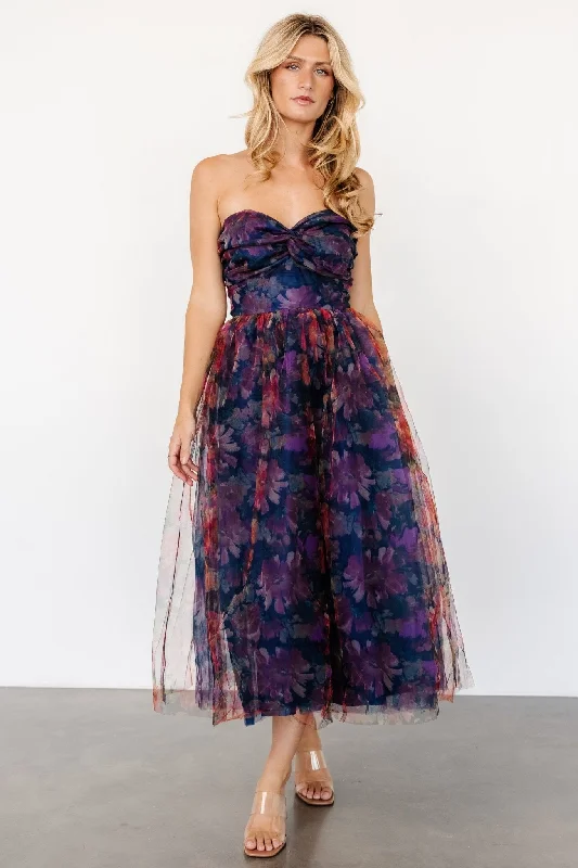 Button - down denim midi dress for a casual and laid - back lookCristelle Strapless Dress | Navy Multi Floral