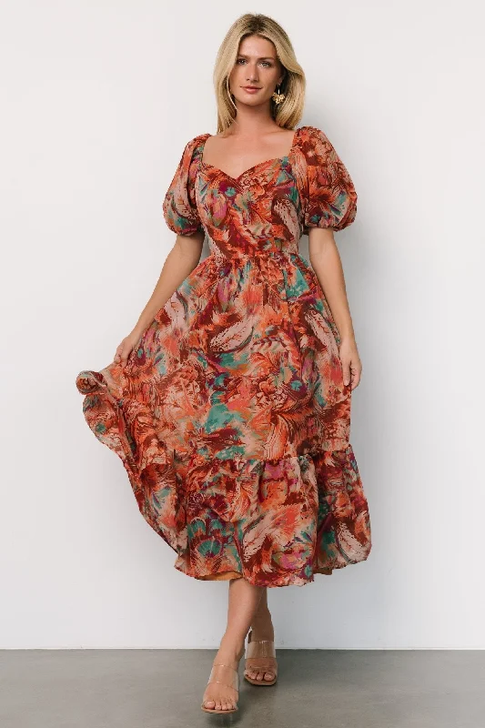 Celebrity - endorsed midi dress popularized by famous personalitiesFerentino Puff Sleeve Dress | Multi