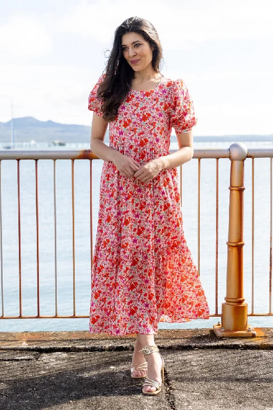 Hooded midi dress for a casual and cozy styleFlorence Midi Dress Red Floral