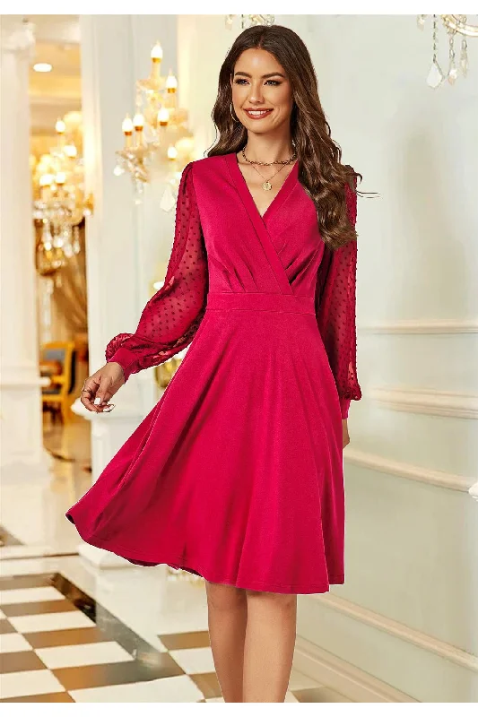 Velvet midi dress for a luxurious and soft feelFS Collection Long Chiffon Sleeve Pleated Midi Dress In Wine
