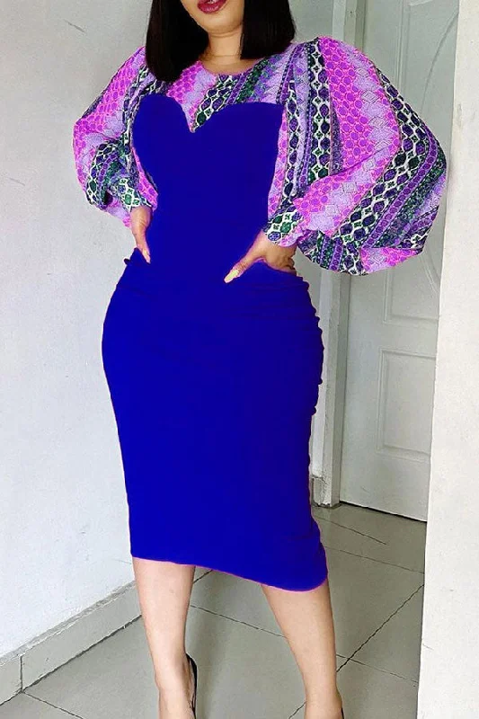 Midi dress for a picnic in the park with a relaxed and comfortable fitGraphic Print Patchwork Retro Midi Dress