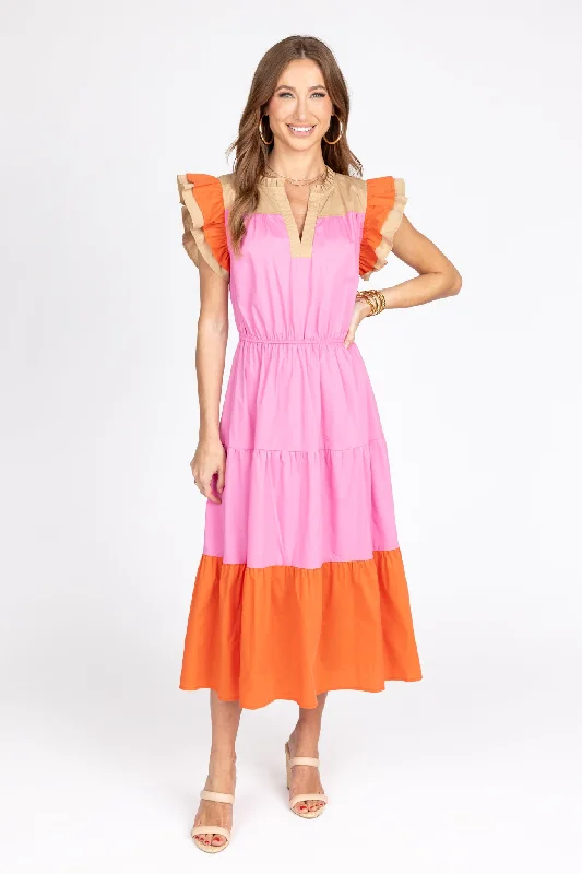 Lace - up midi dress for a trendy and adjustable lookHattie Dress- Pink