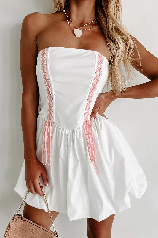 patriotic mini dressesIconic Reputation Lace-Up Strapless Bubble Dress (Off White)