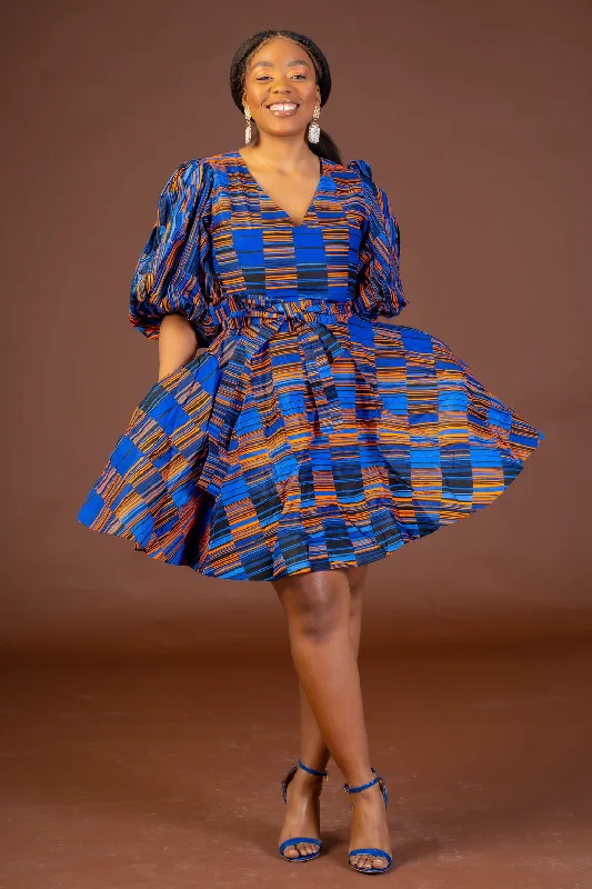 Trumpet - style midi dress for a flared and stylish silhouetteJiji Ankara Midi Dress | Blue African Print