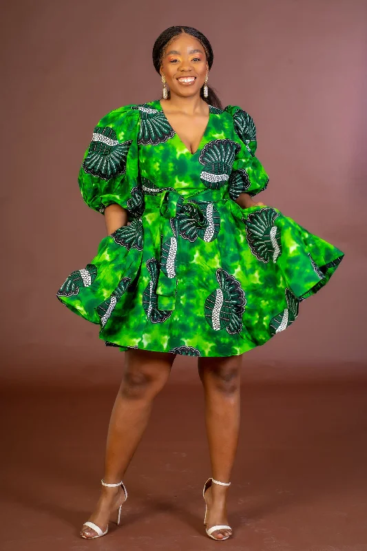 Midi dress for a yoga class with a flexible and breathable fabricJudith Ankara Midi Dress | Green African Print