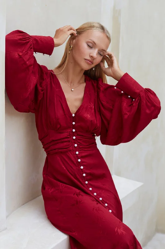 Ruched midi dress for a figure - hugging and flattering fitJuliette Pearl Buttons Midi Dress