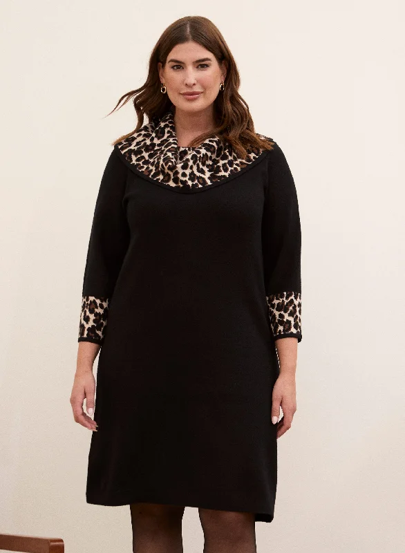 A - line satin midi dress for a formal and elegant occasionLeopard Print Dress