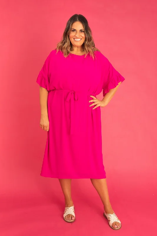 Floral print chiffon midi dress for a feminine and elegant lookAria Midi Dress Fuschia