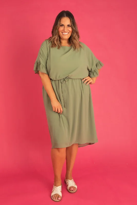 Ruched midi dress for a figure - hugging and flattering fitAria Midi Dress Khaki