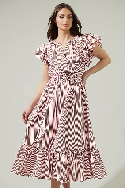 Affordable midi dress for budget - conscious shoppersPriscilla Striped Jelina Ruffle Sleeve Midi Dress