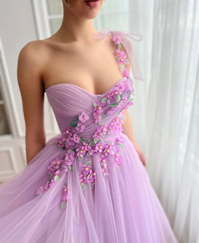 Midi dress for a shopping spree while remaining comfortable on your feetPurple Petals Dress