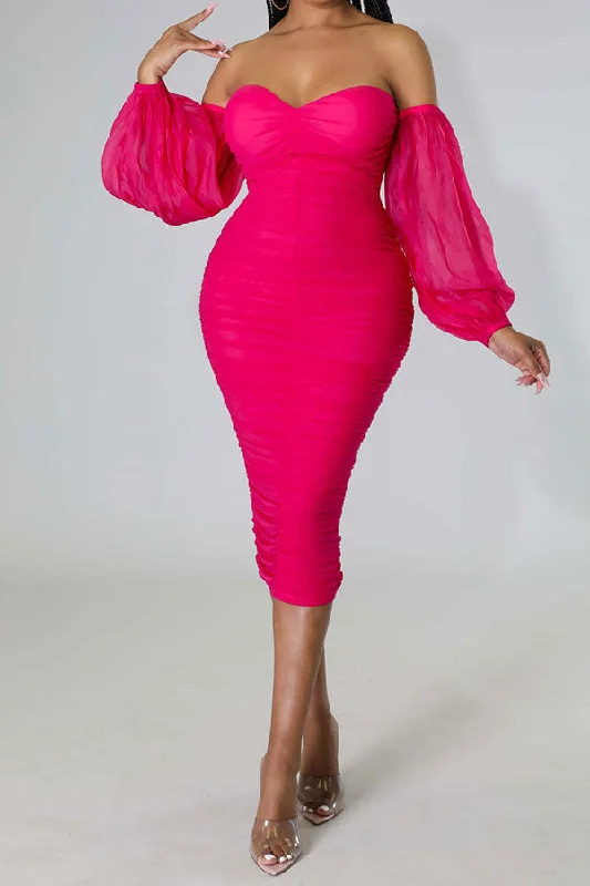 Cape - sleeve midi dress for a unique and stylish appearanceSolid Color Feminine Draped Midi Dress