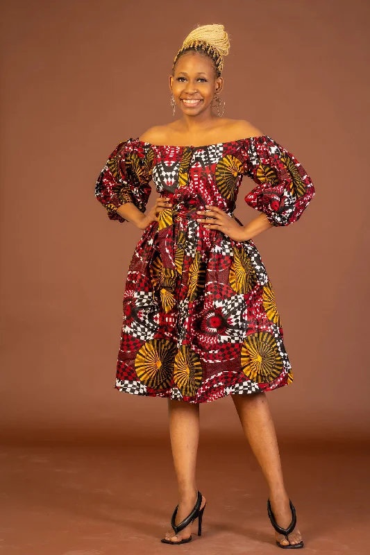 Striped cotton midi dress for a classic and timeless lookSophia Ankara Midi Dress | Red and Yellow African Print