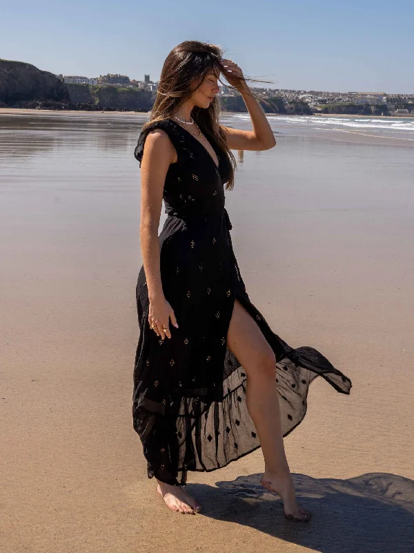 Midi dress for tall women with extra - long lengthsSouth Beach Lagos Sequin Wrap Midi Beach Dress / Black