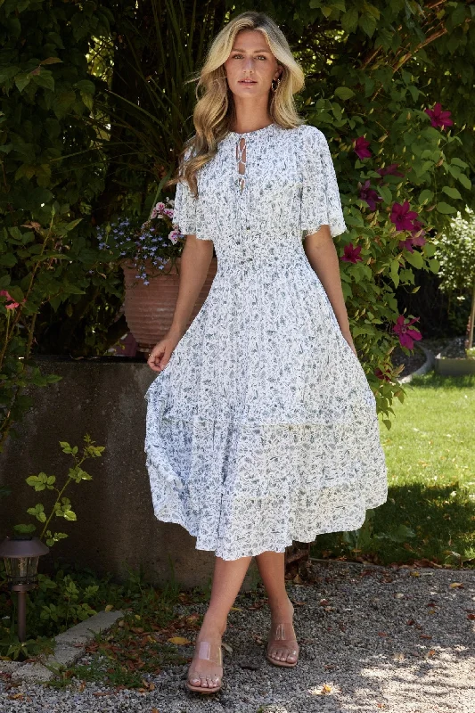 Empire waist midi dress for a flattering and feminine fitSpell Boho Midi Dress | White + Sage