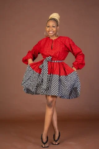 Midi dress for a photoshoot to create a stylish and memorable lookStacy Ankara Midi Dress | Red and White African Print