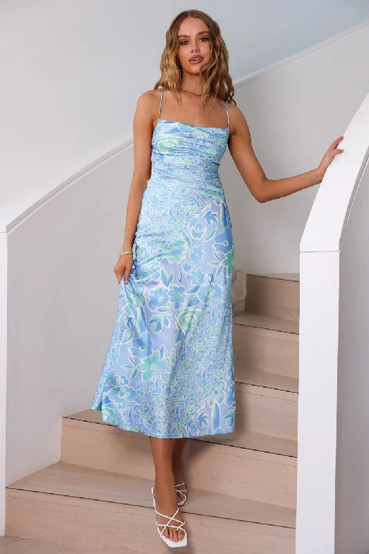 Puff - sleeve midi dress for a feminine and voluminous styleStay Longer Midi Dress Blue