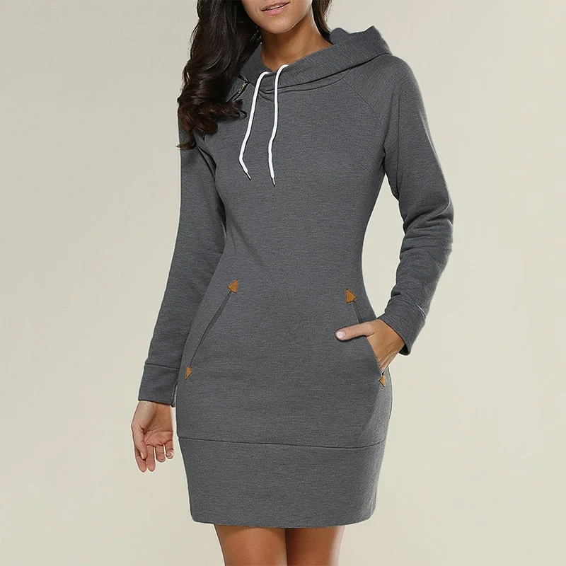 Designer - brand midi dress with a high - end labelAmy Fashion - Long Sleeve Camp Collar Pocket Simple Dress