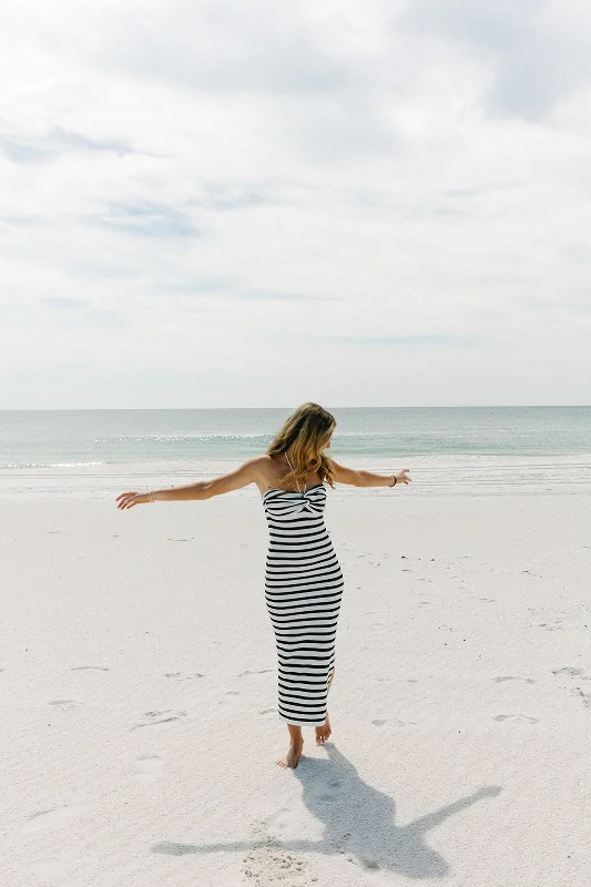 Zip - front midi dress for easy on - and - off convenienceTake Chances Striped Dress -White/Black
