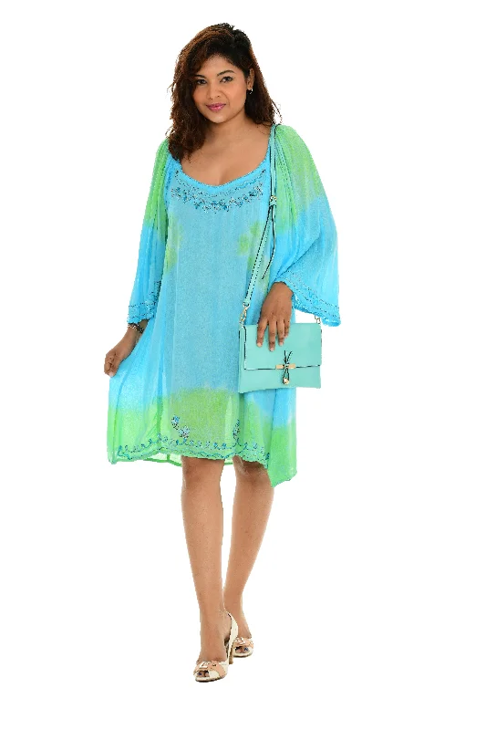 Midi dress for a family gathering in a casual settingTie-Dye Short Sleeves Mid Rayon Sundress