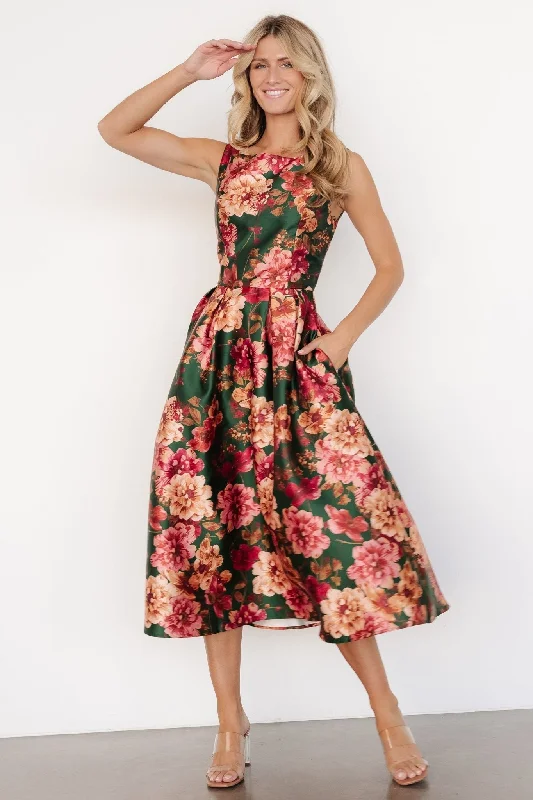 Sequin - embellished midi dress for a sparkly and eye - catching styleWendy Sleeveless Dress | Emerald Multi Floral