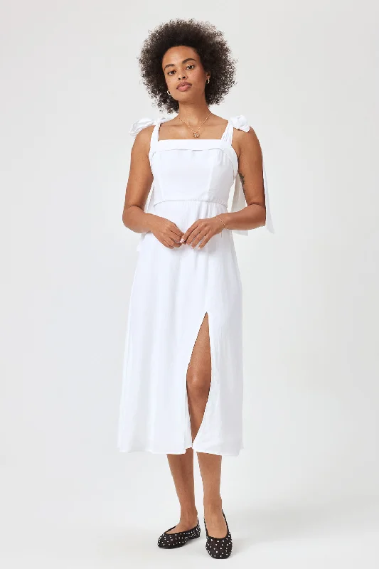 70s - inspired bohemian midi dress with a free - spirited lookWhite Tie Shoulder Midi Dress