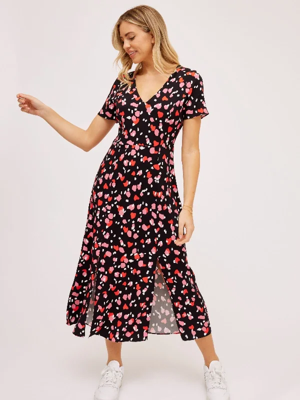 Midi dress for a school event such as a sports day or field tripWinnie V Neck Midi Dress / Abstract Heart